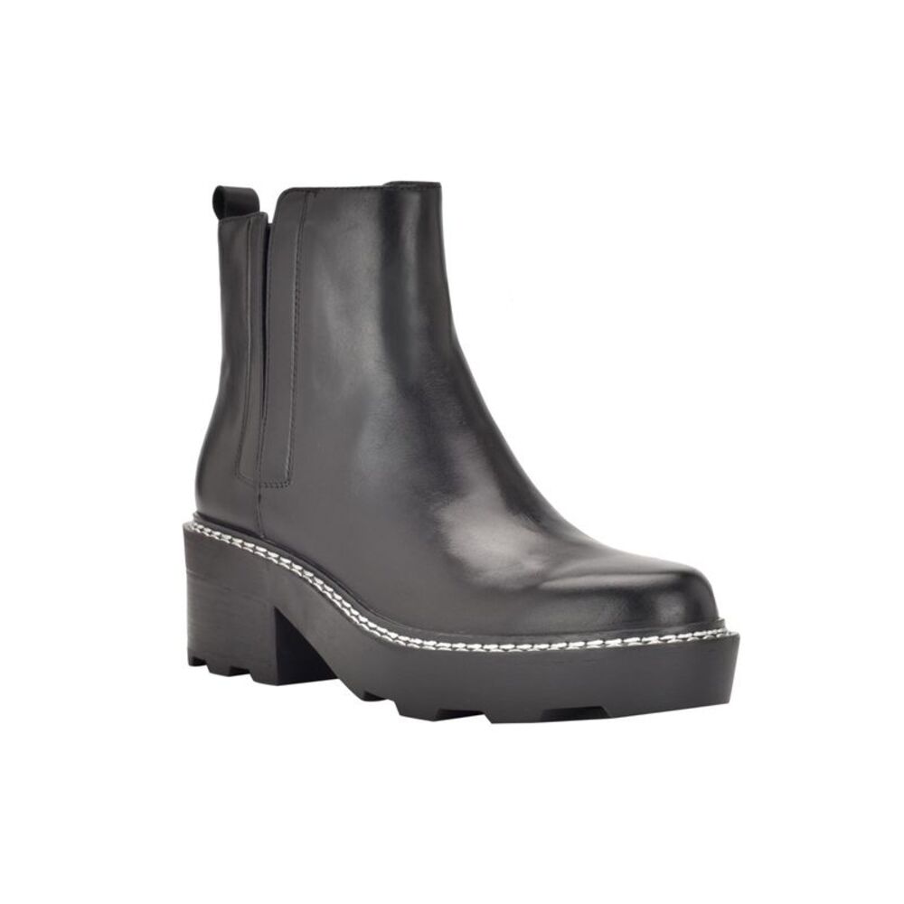 CALVIN KLEIN Womens Black 1" Platform Back Pull-Tab Amina Almond Chelsea 11 M
